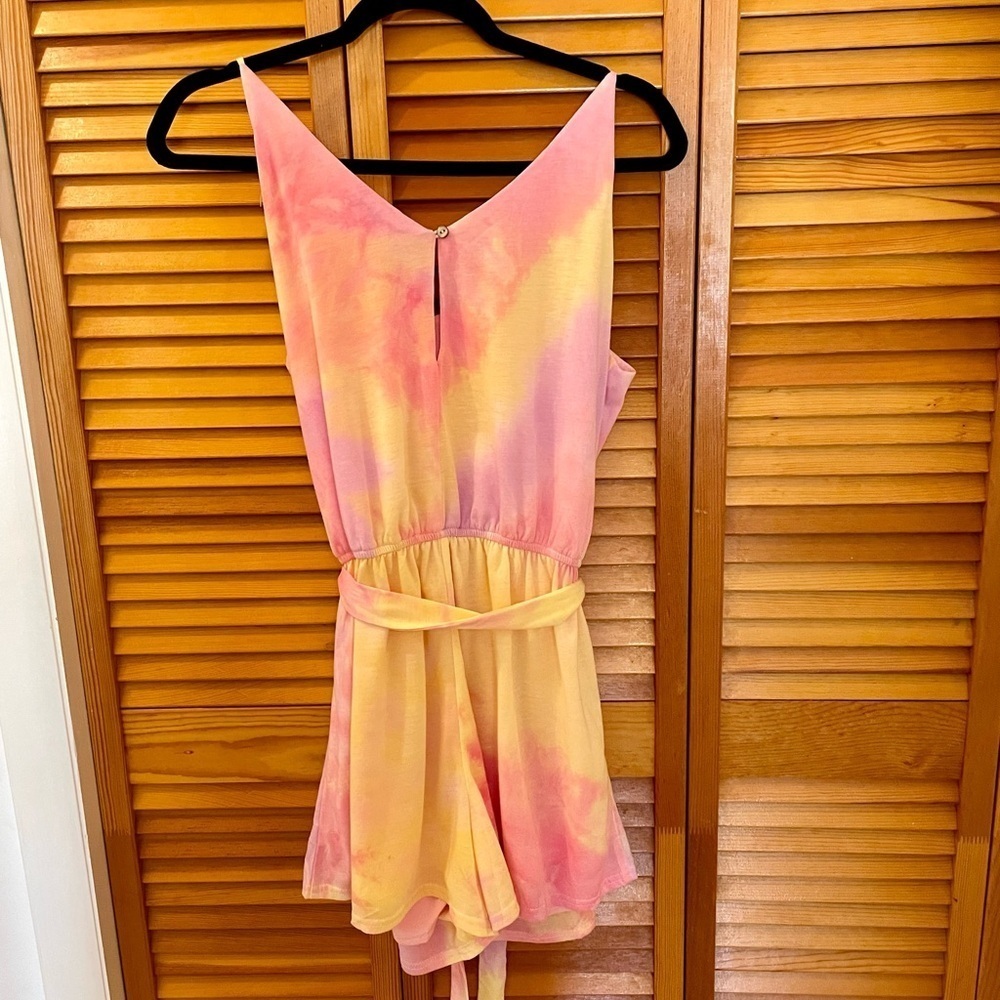 Sea + Sky Tied Dyed Knit Women’s Romper, Size L, Pink & Yellow, Spaghett… - Picture 6 of 9